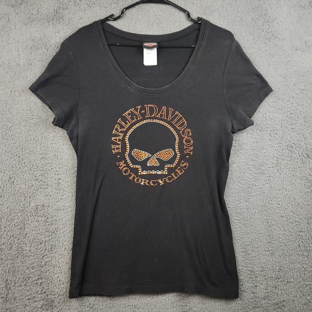 Harley-Davidson Graphic Tee Womens XL Black Willie G Skull Indiana Biker Shirt